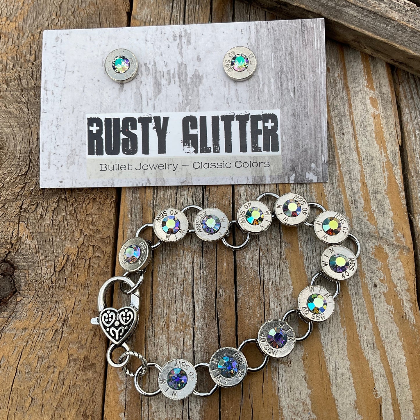 Crystal AB Bullet Bracelet and Earrings